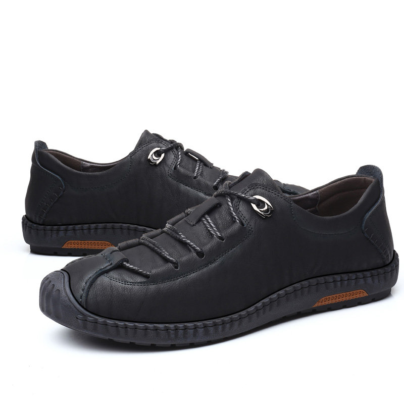 Men Pure Color Leather Anti-collision Non Slip Casual Shoes
