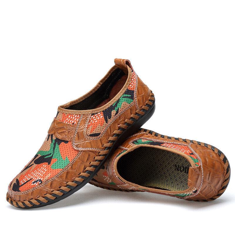 Men Hand Stitching Printed Fabric Splicing Breathable Casual Shoes