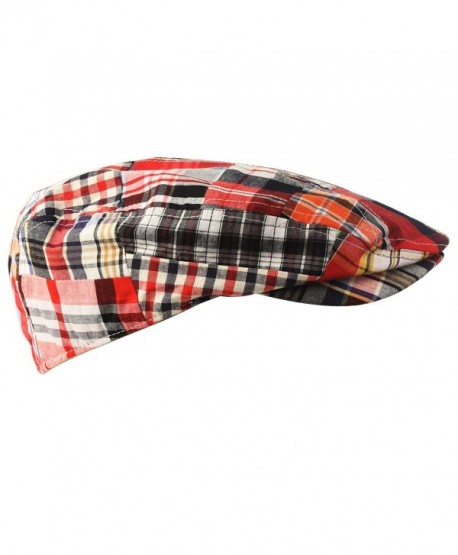 Men's Summer Preppy Tartan Plaid Front Snap Flat Golf Ivy Driving Cap Hat - Red