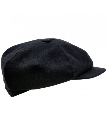 Wool 4 Quarters Crown Flat Cap Vintage Style - Black