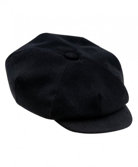 Wool 4 Quarters Crown Flat Cap Vintage Style - Black
