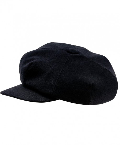 Wool 4 Quarters Crown Flat Cap Vintage Style - Black
