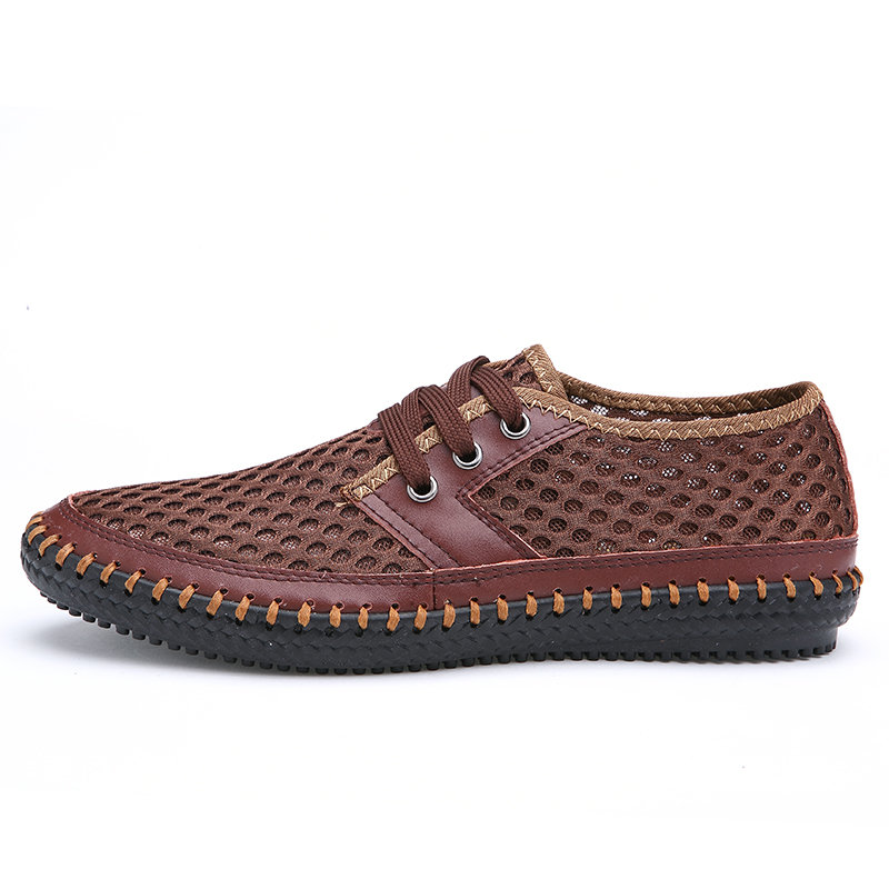 Men Hand Stitching Mesh Breathable Non Slip Large Size Casual Shoes