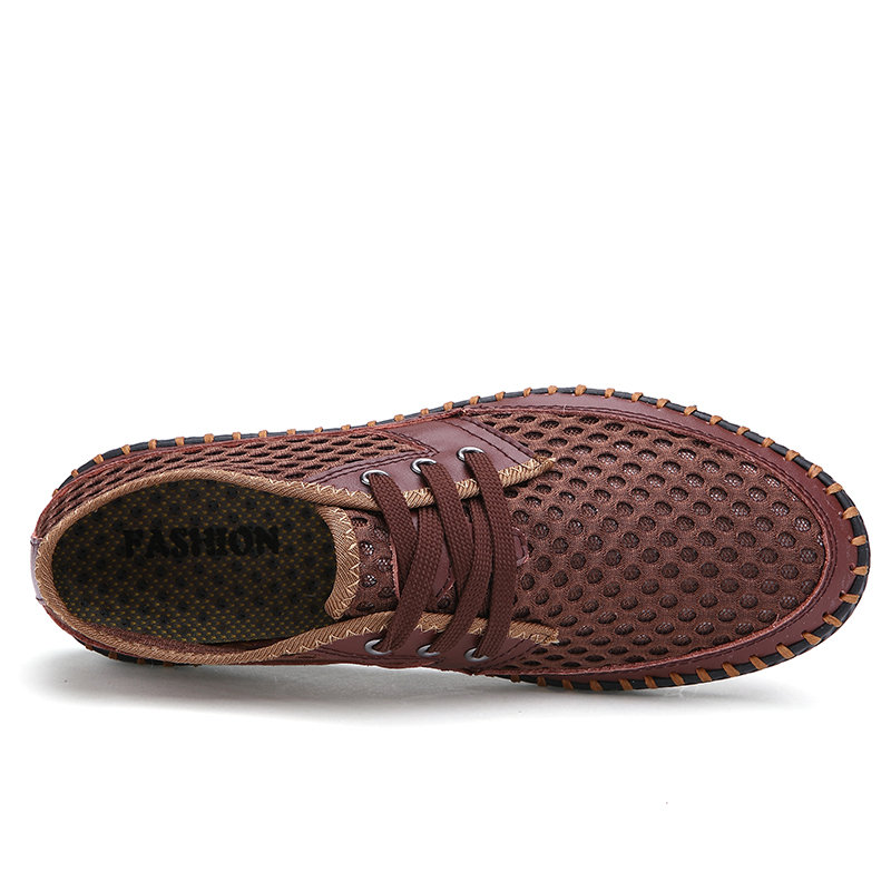 Men Hand Stitching Mesh Breathable Non Slip Large Size Casual Shoes