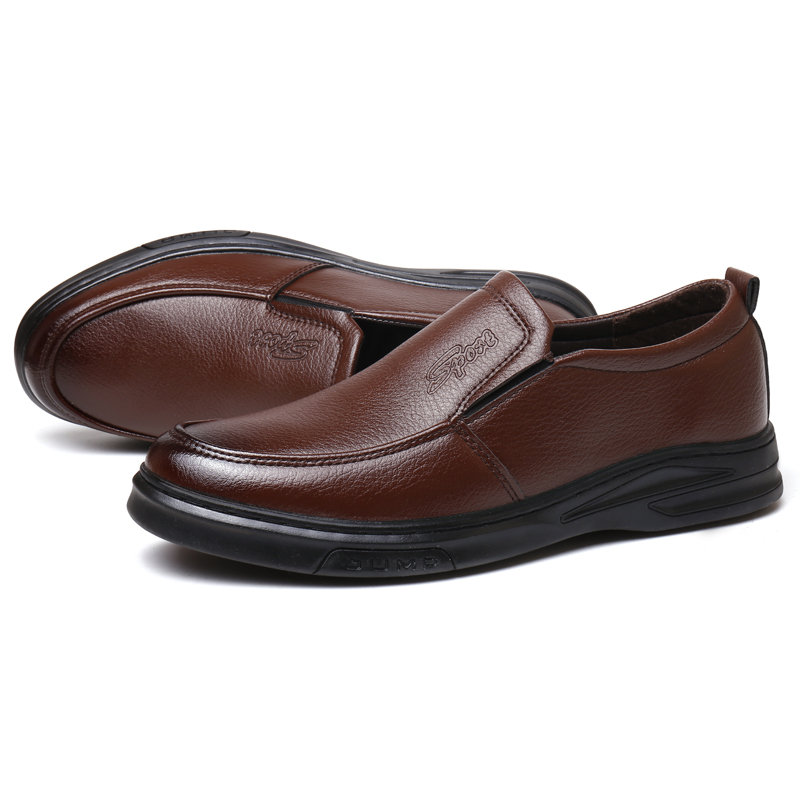 Men Pure Color Leather Non Slip Slip On Soft Casual Shoes
