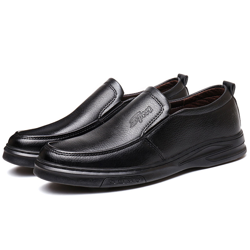 Men Pure Color Leather Non Slip Slip On Soft Casual Shoes