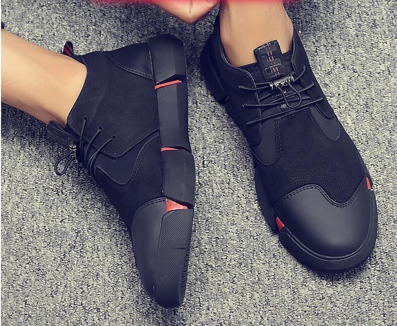 High quality all Black Men's leather casual shoes
