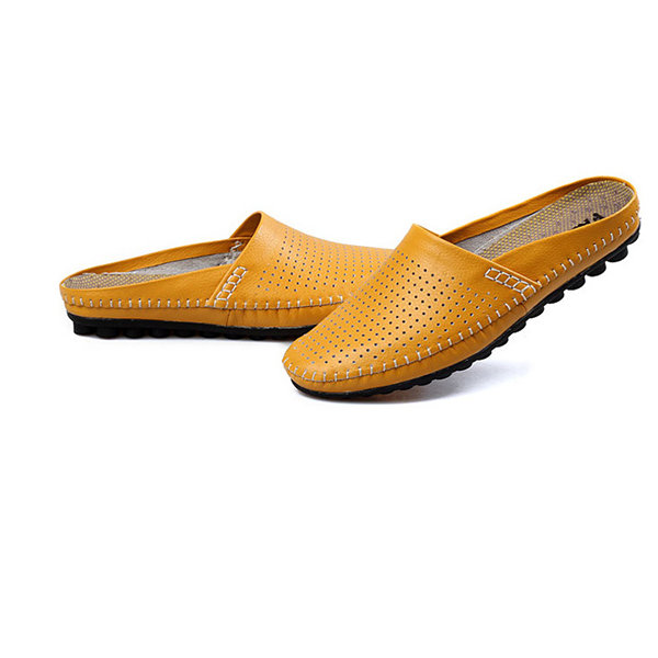 Men Hollow Out Cow Hide Beach Shoes Casual Backless Loafers