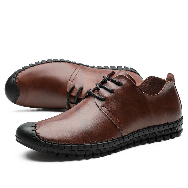 Large Size Men Hand Stitching Toe Protective Comfy Leather Shoes